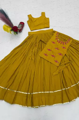 Mustard Lace Navratri Cotton Lahenga Choli Jacket