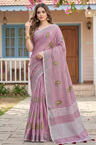 Lavender linen saree with blouse