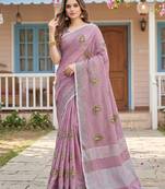 Lavender linen saree with blouse