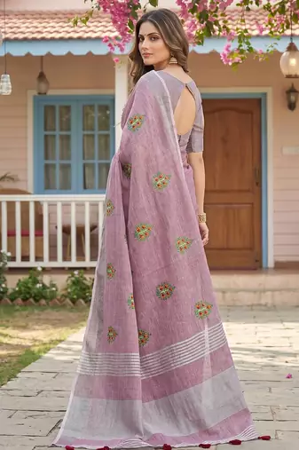 Lavender linen saree with blouse