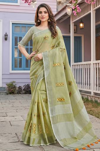 Pista linen saree with blouse