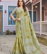 Pista linen saree with blouse