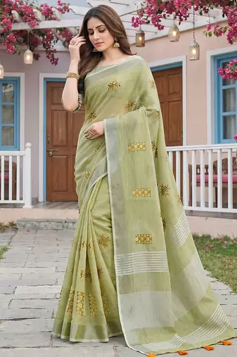 Pista linen saree with blouse