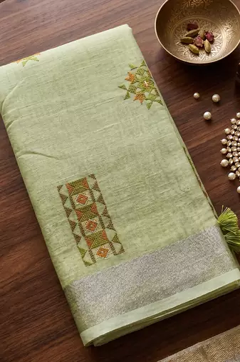 Pista linen saree with blouse