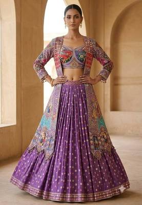 Purple Silk Navratri Lehenga Choli With Koti 3