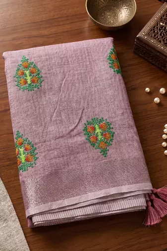 Lavender linen saree with blouse