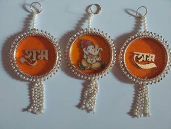  handmade multicolour hanging ganesh ji shubh-labh for toran for home decor (set of 1) 1