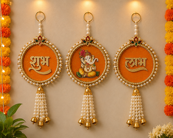 handmade multicolour hanging ganesh ji shubh-labh for toran for home decor (set of 1) 2