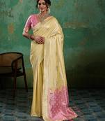 Yellow linen saree with blouse