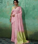 Pink linen saree with blouse