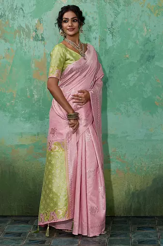 Pink linen saree with blouse