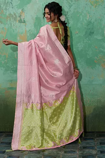 Pink linen saree with blouse