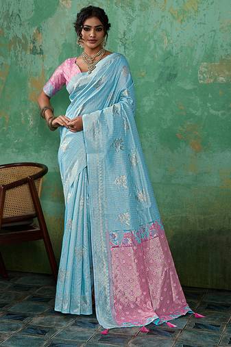 Sky linen saree with blouse