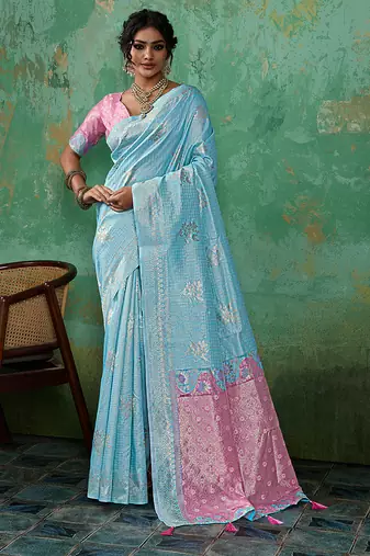 Sky linen saree with blouse