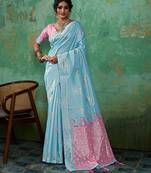Sky linen saree with blouse