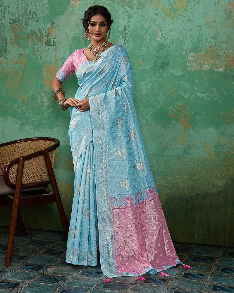 Sky linen saree with blouse