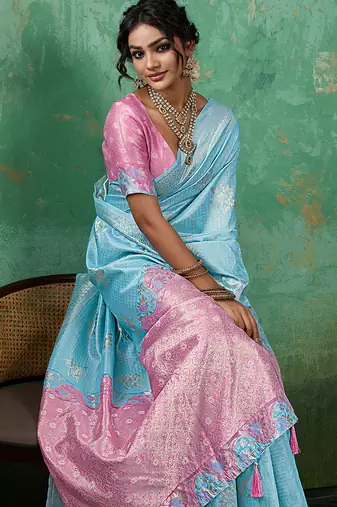 Sky linen saree with blouse