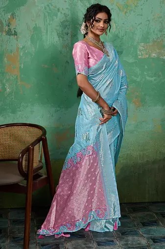 Sky linen saree with blouse