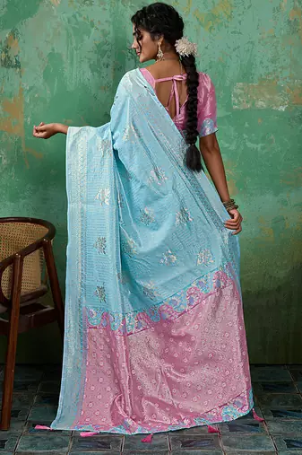 Sky linen saree with blouse