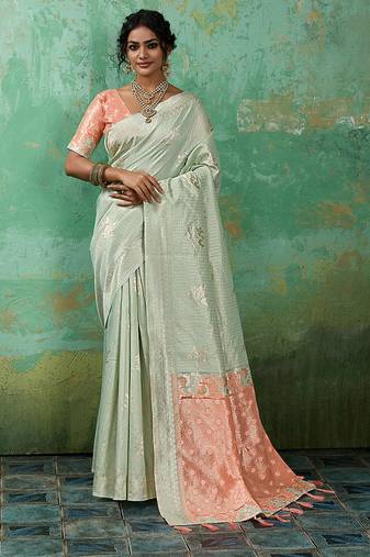 Pista linen saree with blouse