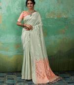 Pista linen saree with blouse