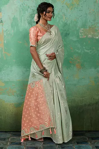 Pista linen saree with blouse