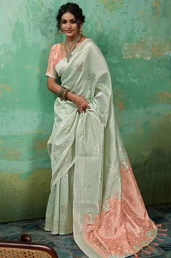 Pista linen saree with blouse