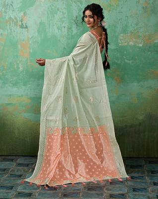 Pista linen saree with blouse 4