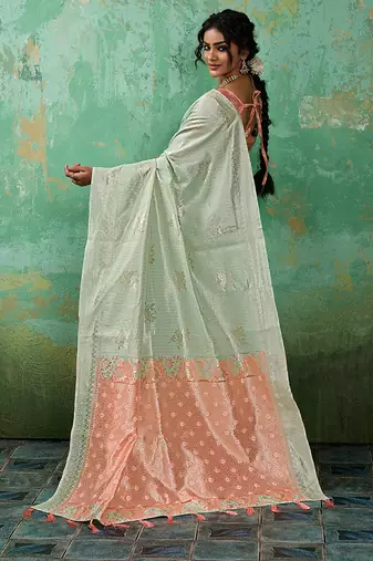 Pista linen saree with blouse