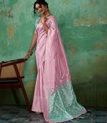 Pink linen saree with blouse