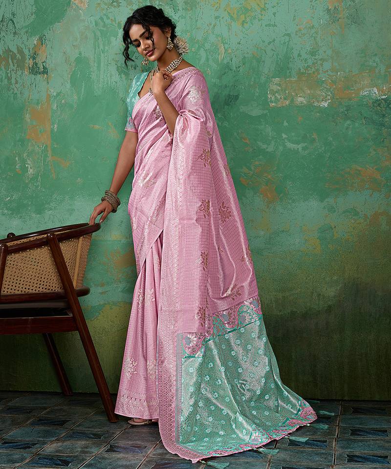 Pink linen saree with blouse