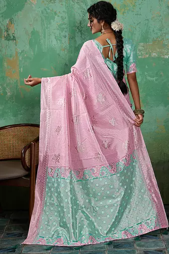 Pink linen saree with blouse