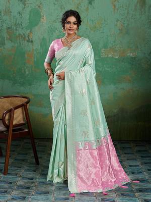 Mint linen saree with blouse 1