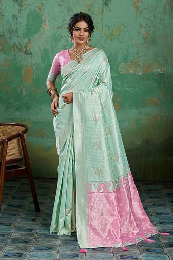 Mint linen saree with blouse