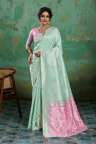 Mint linen saree with blouse
