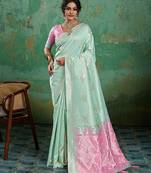 Mint linen saree with blouse
