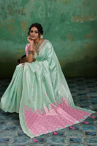 Mint linen saree with blouse