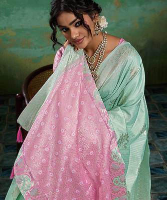 Mint linen saree with blouse 3