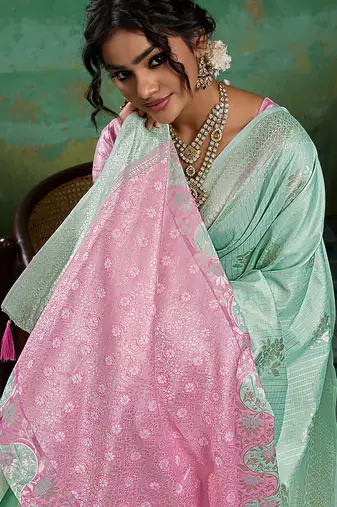 Mint linen saree with blouse