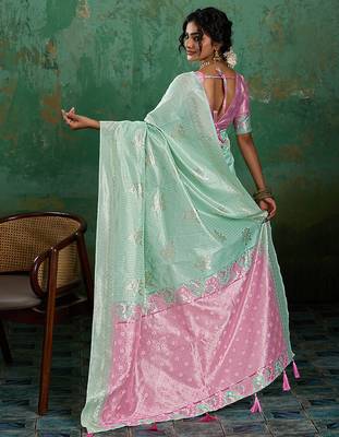 Mint linen saree with blouse 4
