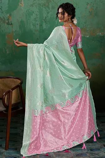 Mint linen saree with blouse