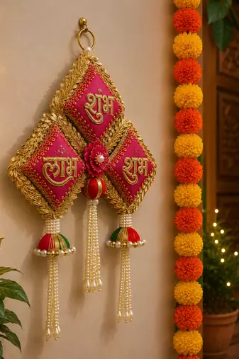 handmade multicolour traditional cushion hanginghanging toran for home decor (pack of 2)