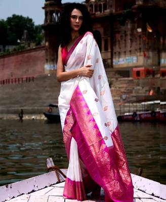 new banarasi silk blend woven saree with blouse 1