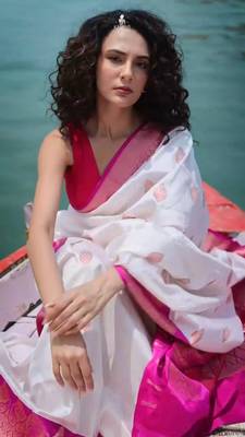 new banarasi silk blend woven saree with blouse 3