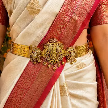 Antique Gold Temple Kamarbandh, South Indian Bridal Waist Belt, Ornate Saree Hip Chain 1