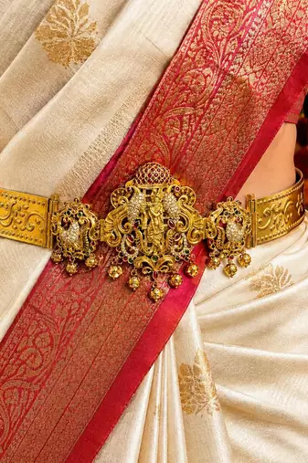Antique Gold Temple Kamarbandh, South Indian Bridal Waist Belt, Ornate Saree Hip Chain