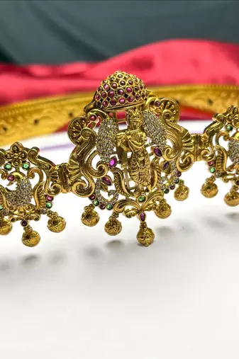 Antique Gold Temple Kamarbandh, South Indian Bridal Waist Belt, Ornate Saree Hip Chain
