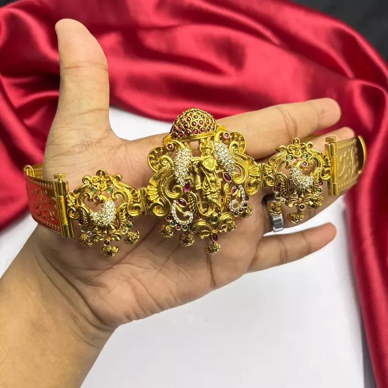 Antique Gold Temple Kamarbandh, South Indian Bridal Waist Belt, Ornate Saree Hip Chain
