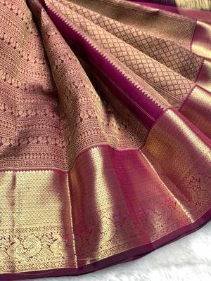 banarasi silk blend purple color women's saree with blouse 2