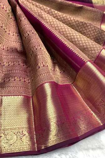 banarasi silk blend purple color women's saree with blouse